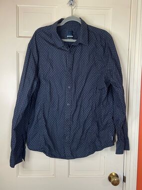 Prana Men Blue Long Sleeve Cotton Button Up Shirt Size XL All Over Print